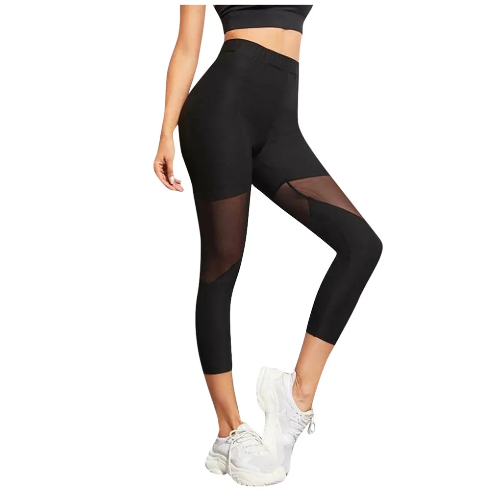 

Sexy Women Hollow Out Splice Leggins Fitness Leggings Cropped Pants Trousers Seamless Leggings Femme