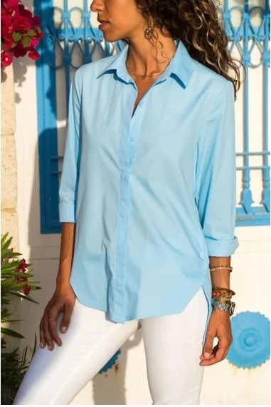 

New Loose Solid Button Irregular Blouse For Women Autumn Fashion Casual Turn-Down Collar Long Sleeve Top Female Plus Size Shirt