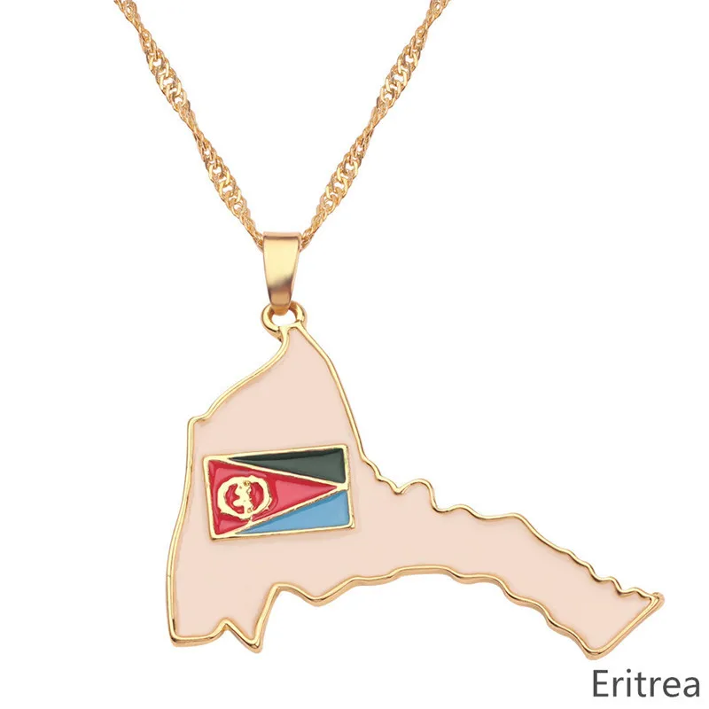 

Eritrea Map Pride Flag Pendant Necklaces Women Men Gold Color Chain Ethnic Jewelry Enamel Africa Maps of Eritrean