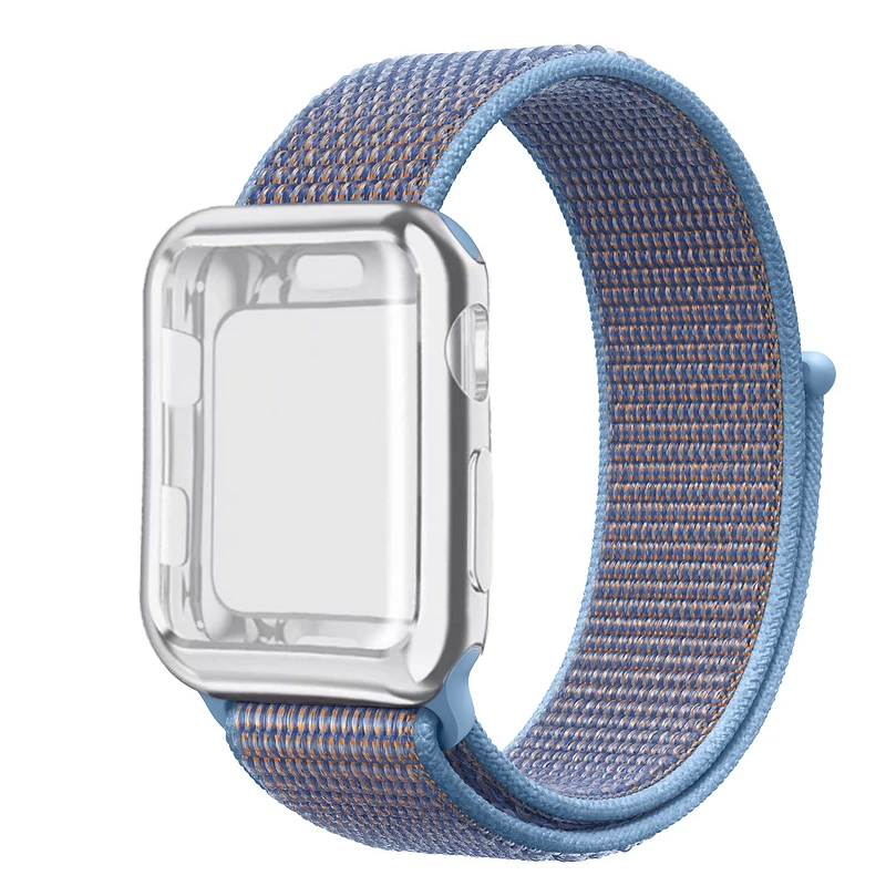 Спортивный ремешок+ чехол для Apple Watch 38 мм 42 мм 40 мм 44 мм iWatch 5 4 3 2 спортивный Браслет Apple watch 4 чехол Защита экрана - Цвет ремешка: Cerulean