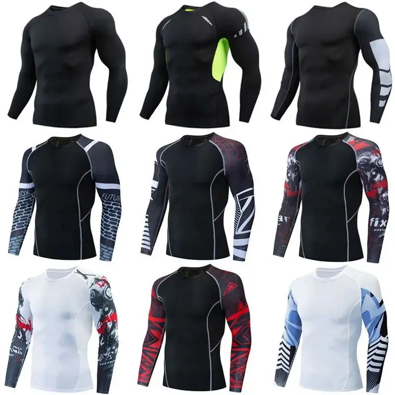 

Rash Guard Men Long Sleeve Run Tights T-shirt Sports Men's Running Fitness Sportswear Bodybuilding Sports Mens Compression Shirt