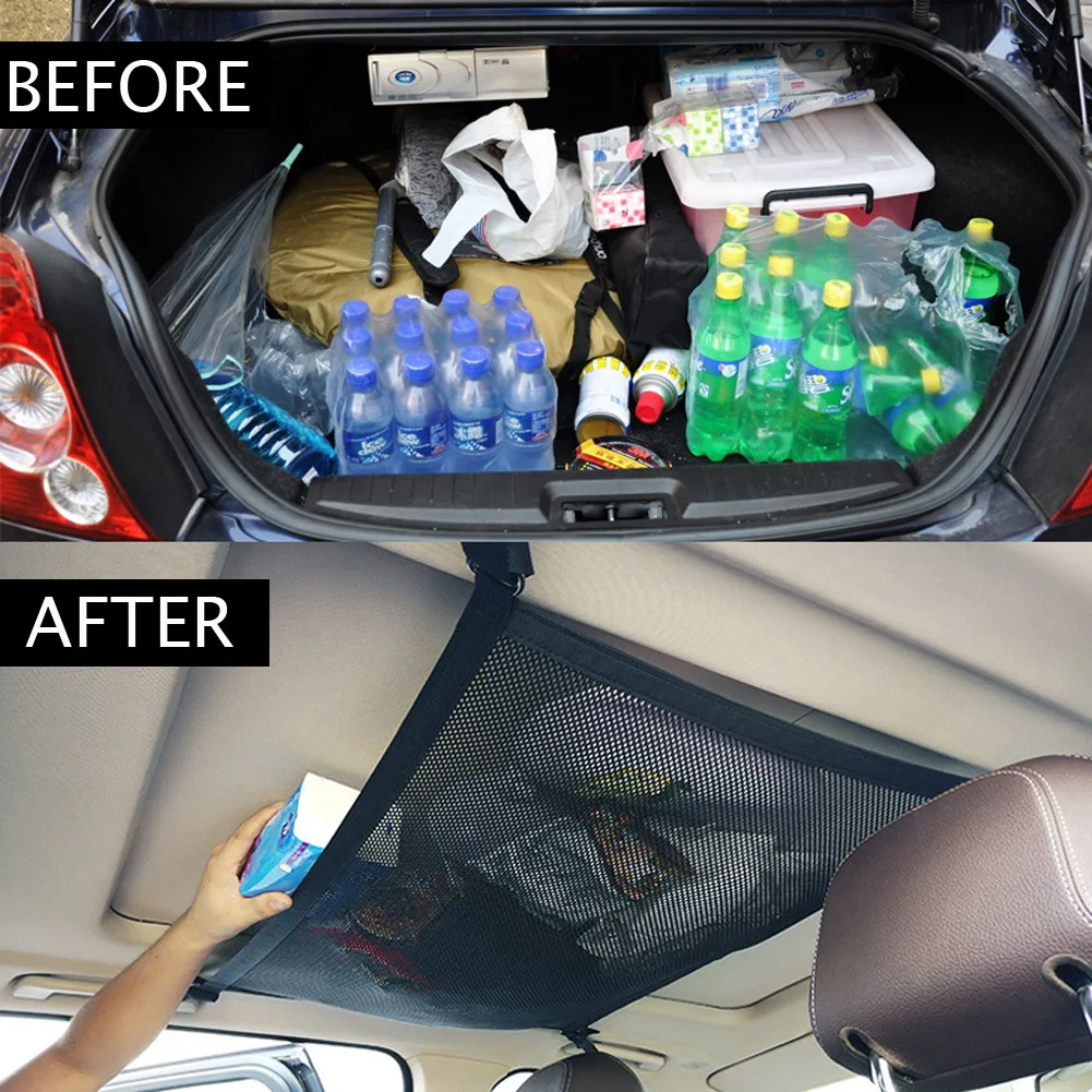 

Car Ceiling Mesh Storage Bag Simple Breathable Mesh Zipper Storage Bag Adjustable Auto Stowing Tidying Interior Accessories Ship