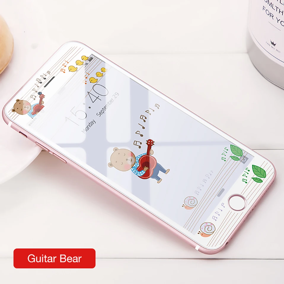Милый мультфильм закаленное стекло для iPhone 7 8 Защитная пленка для экрана для iPhone 7 8 Plus Защитная пленка для экрана 3D мягкая твердость края