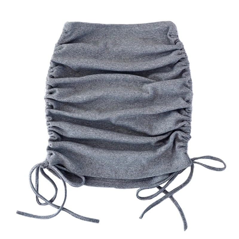

Summer Woman Skirts Knitted Thread Side Drawstring Elastic Pleated Skirt Sexy Slim Skirt Street Wear Solid Color Mini Skirt
