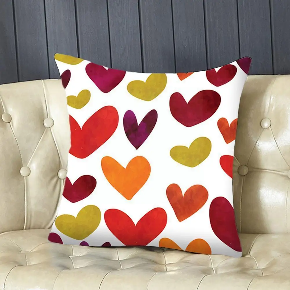 

Rainbow Watercolor Heart Feather Home Pillow Case Cushion Seat Office Wedding Cover Gift Nap Sofa Decor Car Party Family Ch U3I9