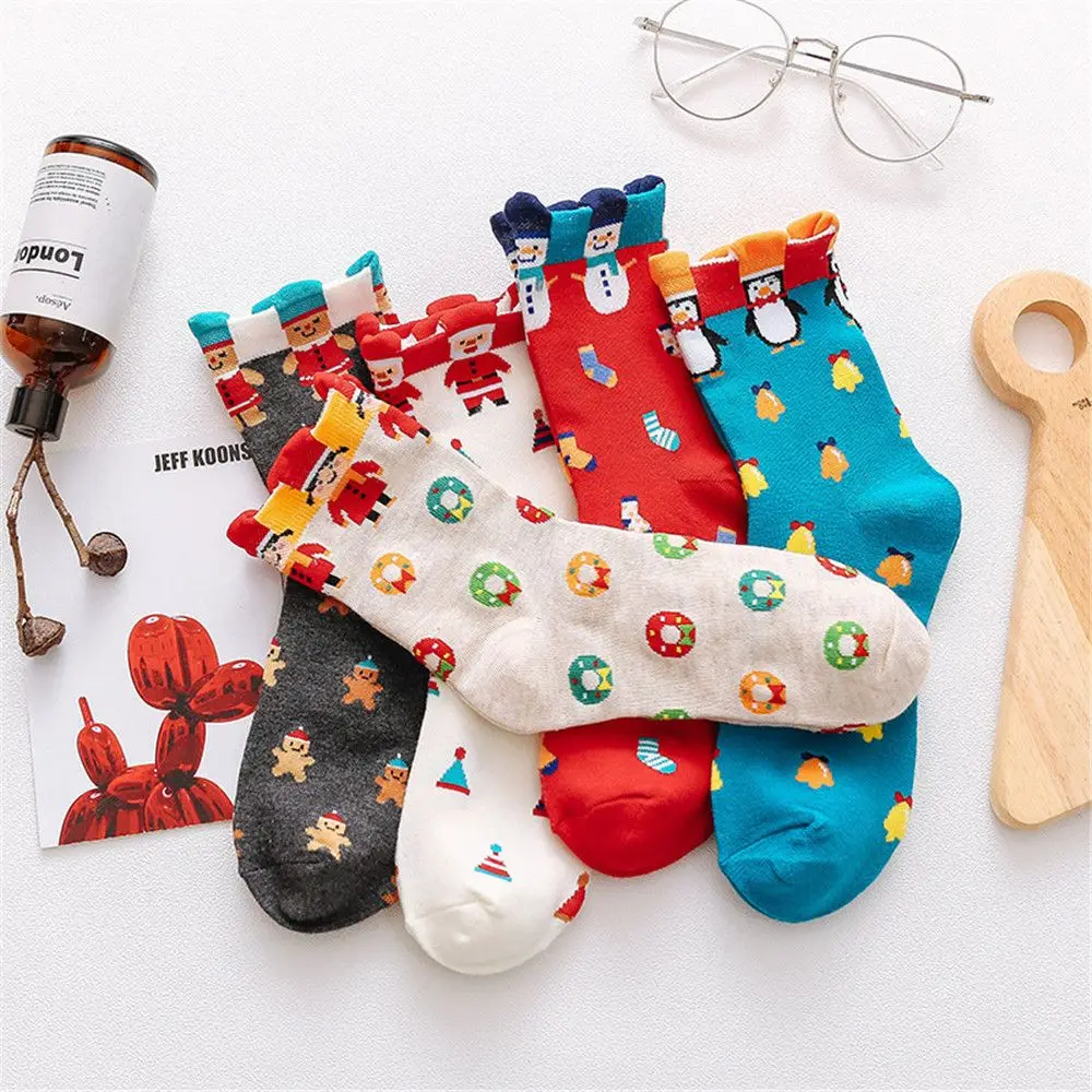 

New Santa Claus Cute Snowman Cartoon Winter Warm Sock Mid-calf Length Socks Christmas Socks