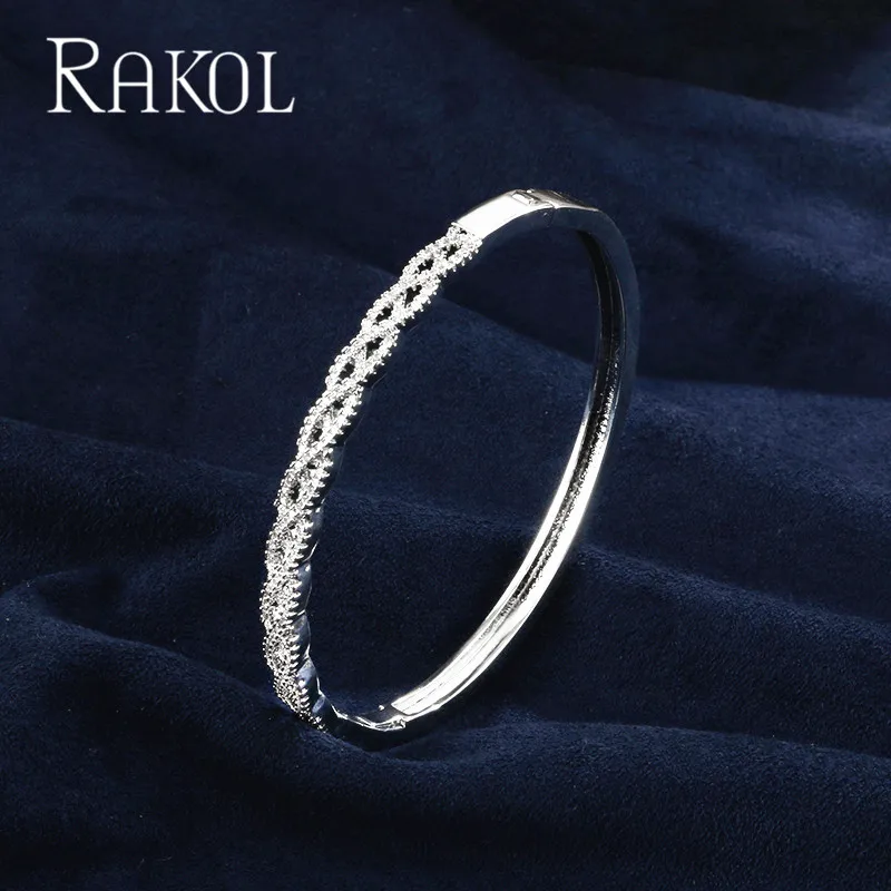 White Color RAKOL Роскошные манжеты AAA кубического циркония розовое золото цвет Дубай прекрасные свадебные браслеты для женщин Свадебная вечеринка ювелирные изделия - Окраска металла: White Color