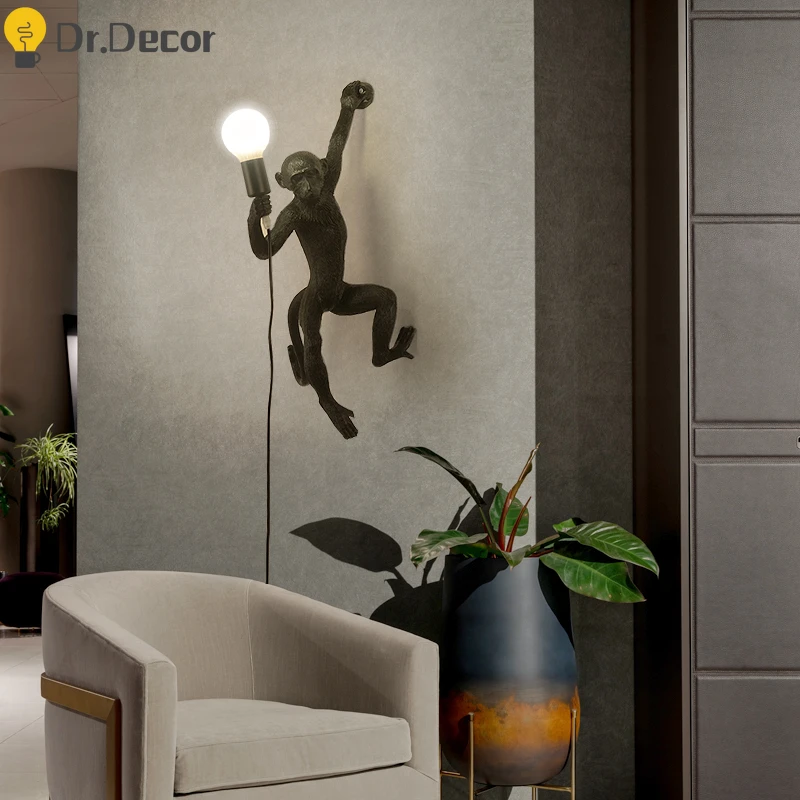 Modern Resin Monkey Lamp LED Wall Lamp Nordic Rope Hanging Lamps Home Decor Light Fixtures Indoor Lighting Kitchen Wall Lights