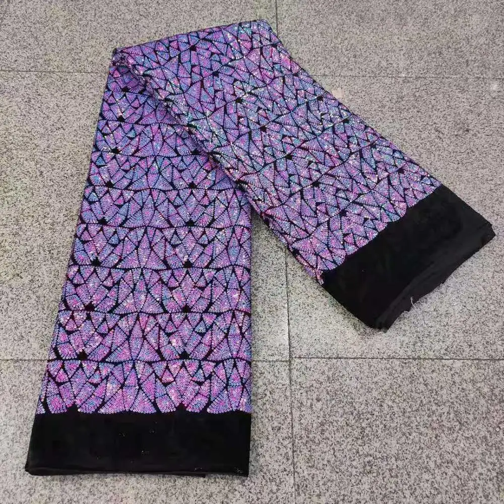 

Nigerian Sequins velvet Lace Fabric High Quality African Lace Fabric French Tulle Lace For Party Dress P1480