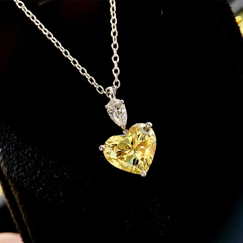 

Ожерелье в форме сердца с желтым бриллиантом 2 карата, кулон в виде сердца с желтым кристаллом из циркония, ожерелье с кулоном в виде сердца д...