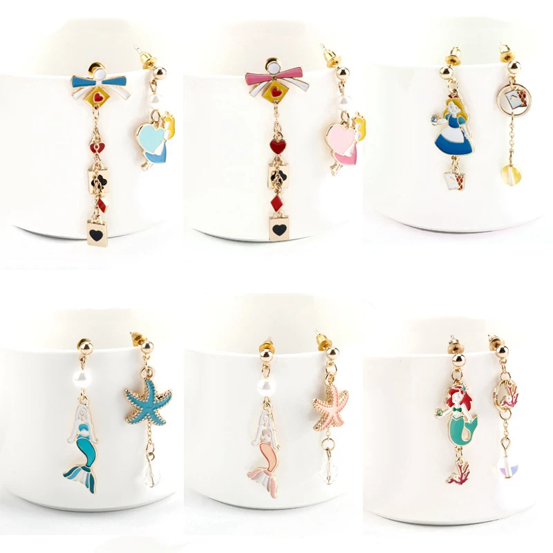 Женские серьги гвоздики 6 видов висячие с рисунком Алисы/кролика покерной карты