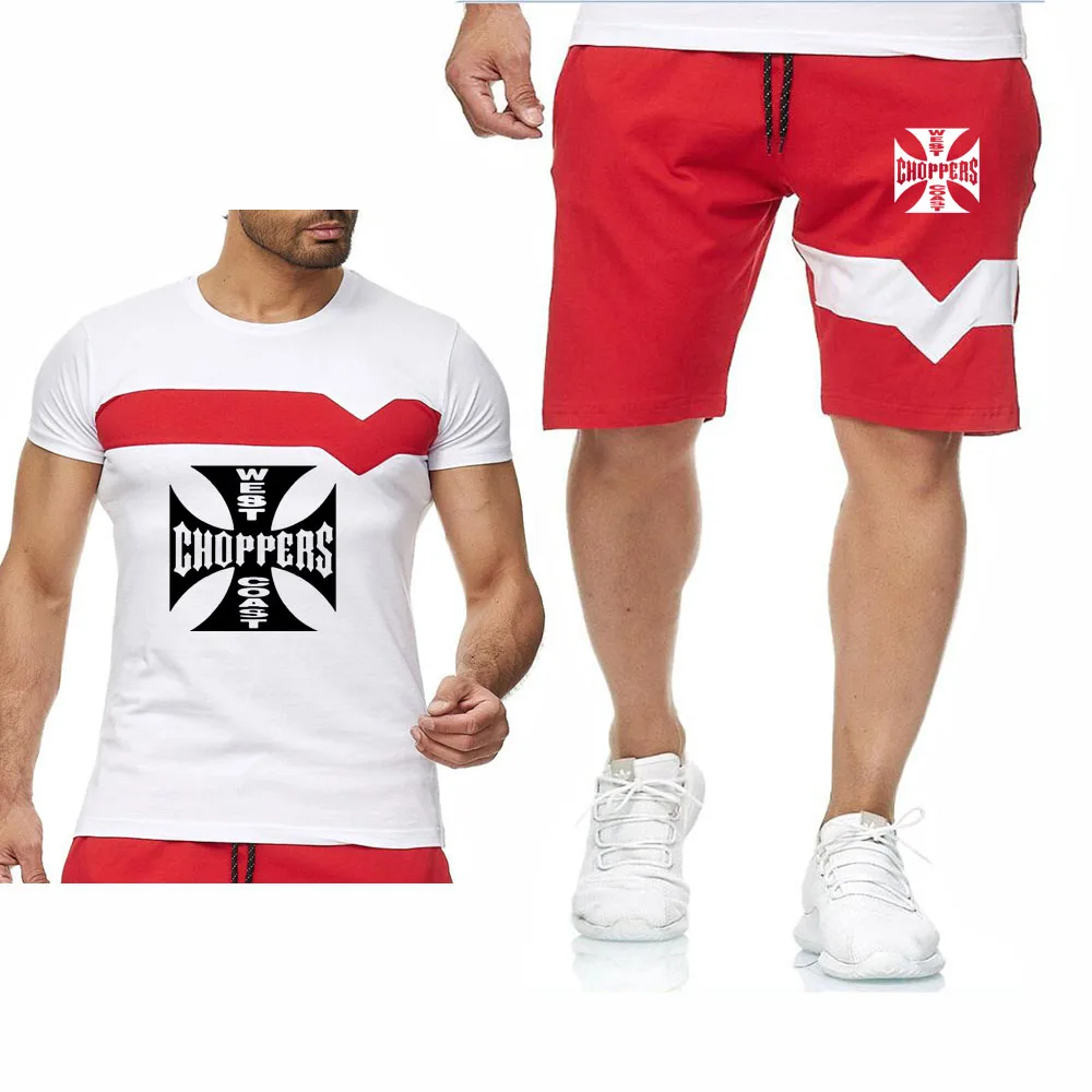 

Mens Short Sets West Coast Choppers Print Summer Casual Round Neck Short-sleeved T-shirts Shorts Cotton Leisure Sports Suit