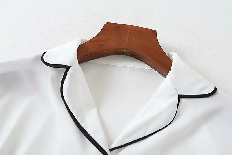 

1645sx-h497 Korean-style Women's Clothing 2018 Autumn New Style Suit Collar Contrasting Color Trim Shirt Women's