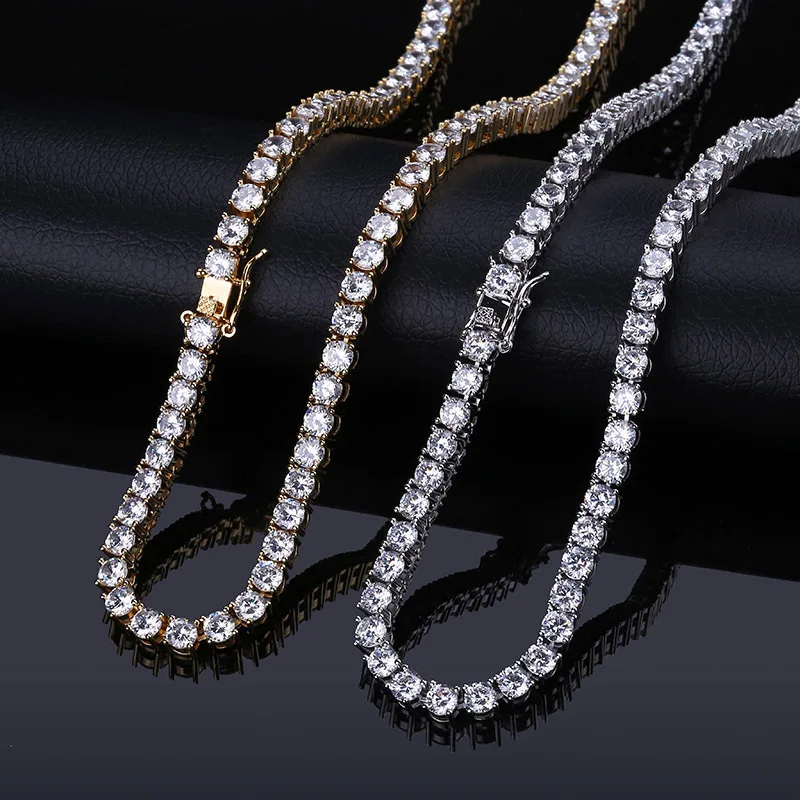 

5mm Hip Hop 1 Row CZ Bling Iced Out Tennis Chain Necklace Gold Silver Color Cubic Zirconia Chokers Necklaces Men Rapper Jewelry