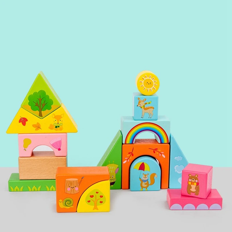 

Kids Wooden Scenes Building Blocks Toddlers Geometric Shape Matching Assembled Puzzle Blocks Education Learning Toys