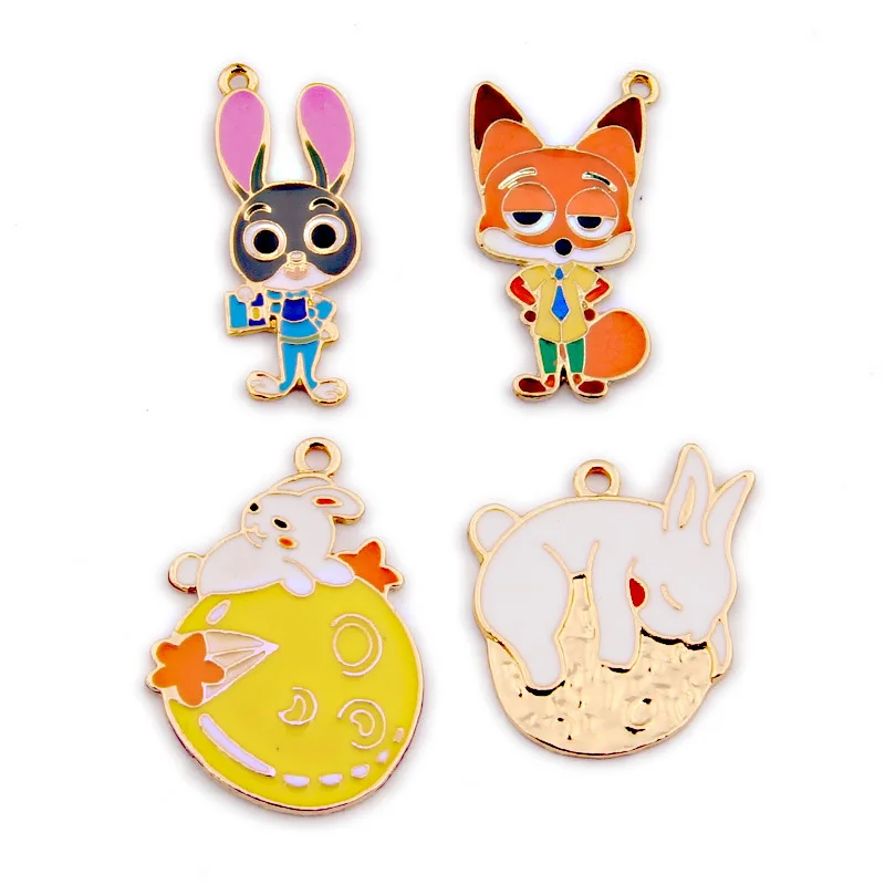 

10pcs/Lot Cartoon White Rabbit Fox Shape Enamel Charms DIY Jewelry Earring Bracelet Key Chain Pendant Accessories