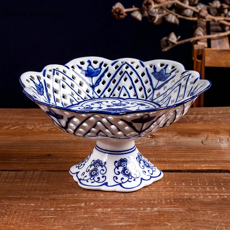 Керамическая тарелка из синего и белого фарфора креативная для послеобеденного