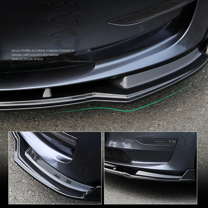 Для Tesla модель 3 на передний бампер для автомобильного стайлинга крышка спойлер обвес сплиттер 3 шт. АБС пластик авто аксессуары