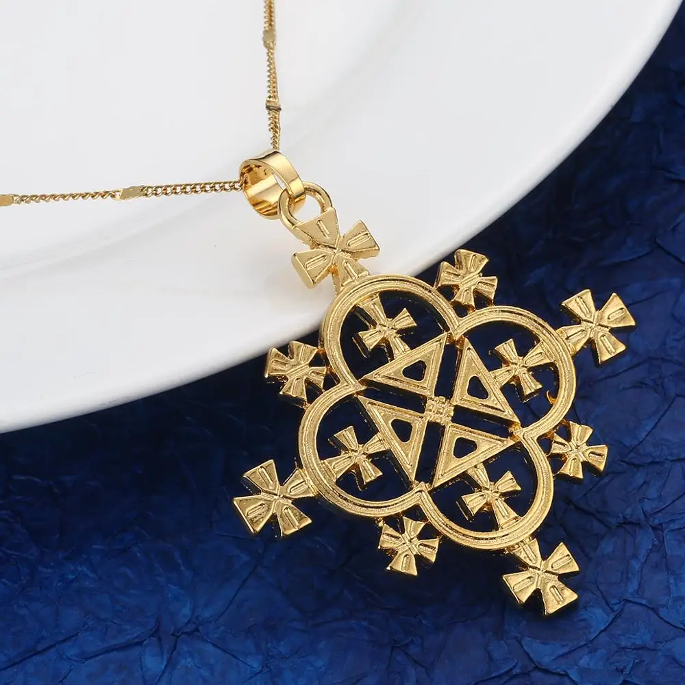 Ожерелье с подвеской в виде креста из Эфиопии золотого цвета модное ювелирное