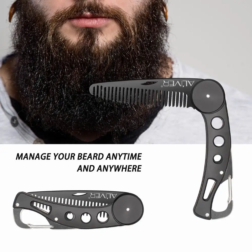 

One Black Bun Sale Hot Stainless Steel Folding Coat For Men Anti-static Moustache Comb Attacked Hairdresser Stylish Comb Beard