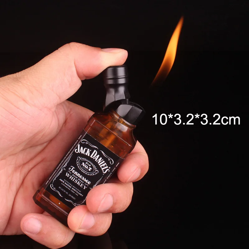 Whiskey wine bottle Зажигалка для винных бутылок, креативный пожарный фонарь Бутановая Зажигалка, газовая многоразовая Зажигалка для сигарет, декоративные украшения для дома - Цвет: Whiskey wine bottle