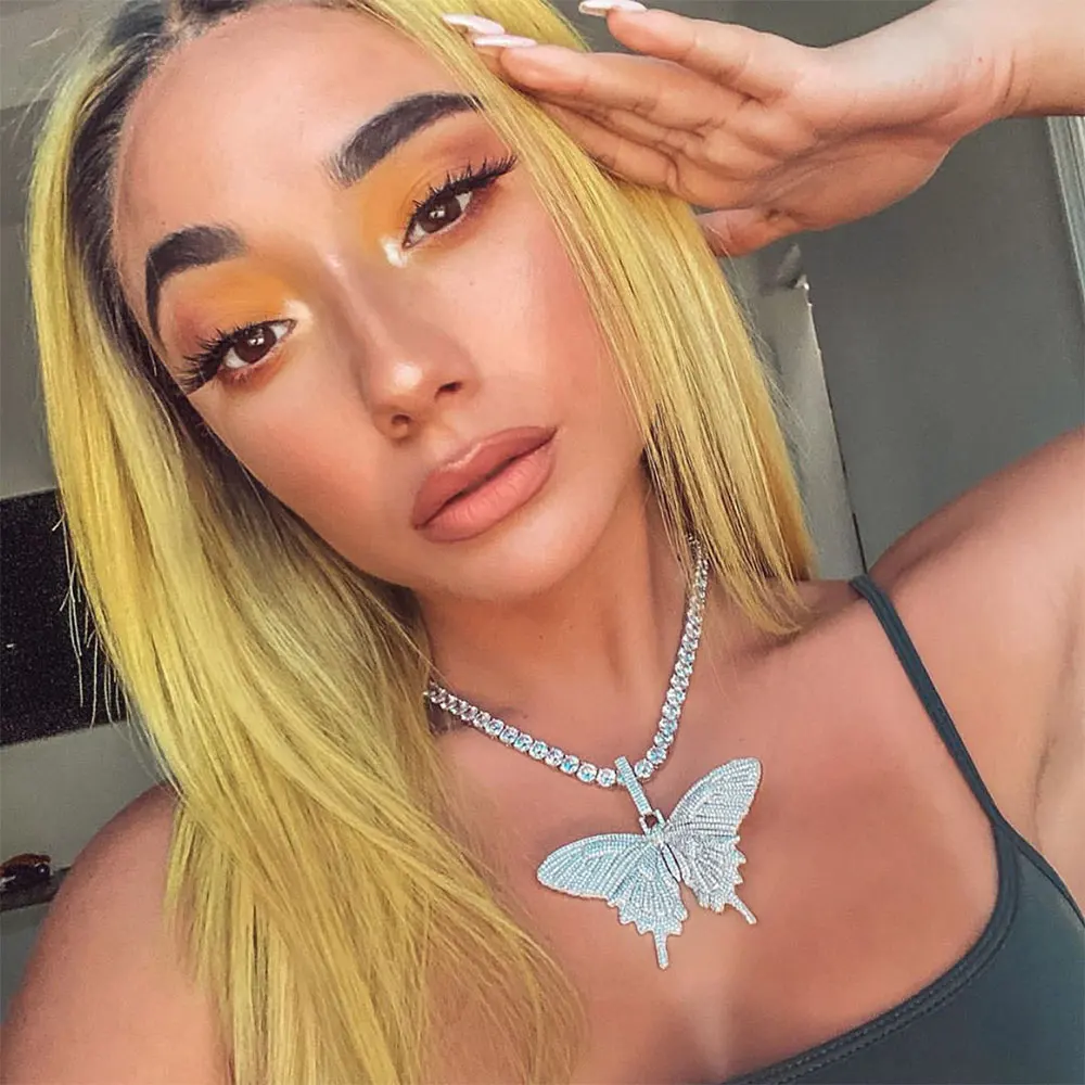 Цепочка с подвеской-бабочкой для мужчин и женщин украшение в стиле хип-хоп кулон