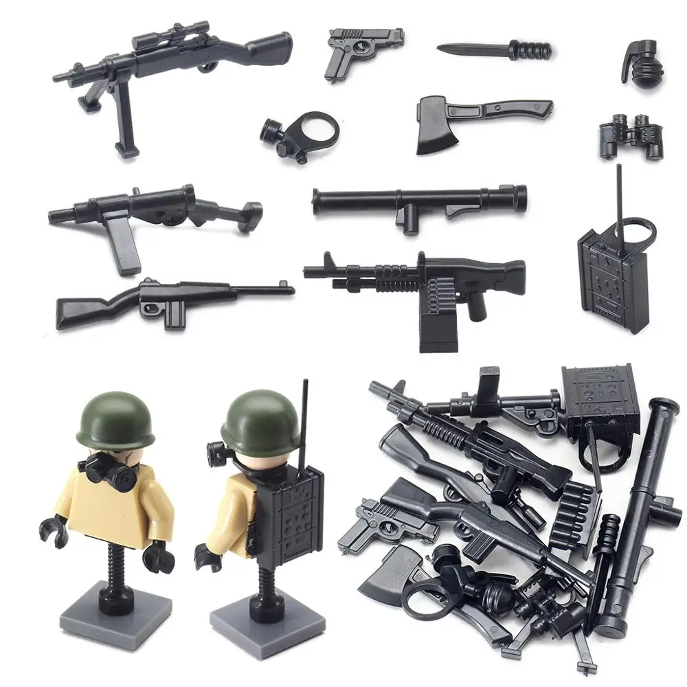 

Assemble Figures Army Weapons Gun Building Block Military Moc US. Army WW2 Equipment Radio Station Soldier Model Child Gift Toy