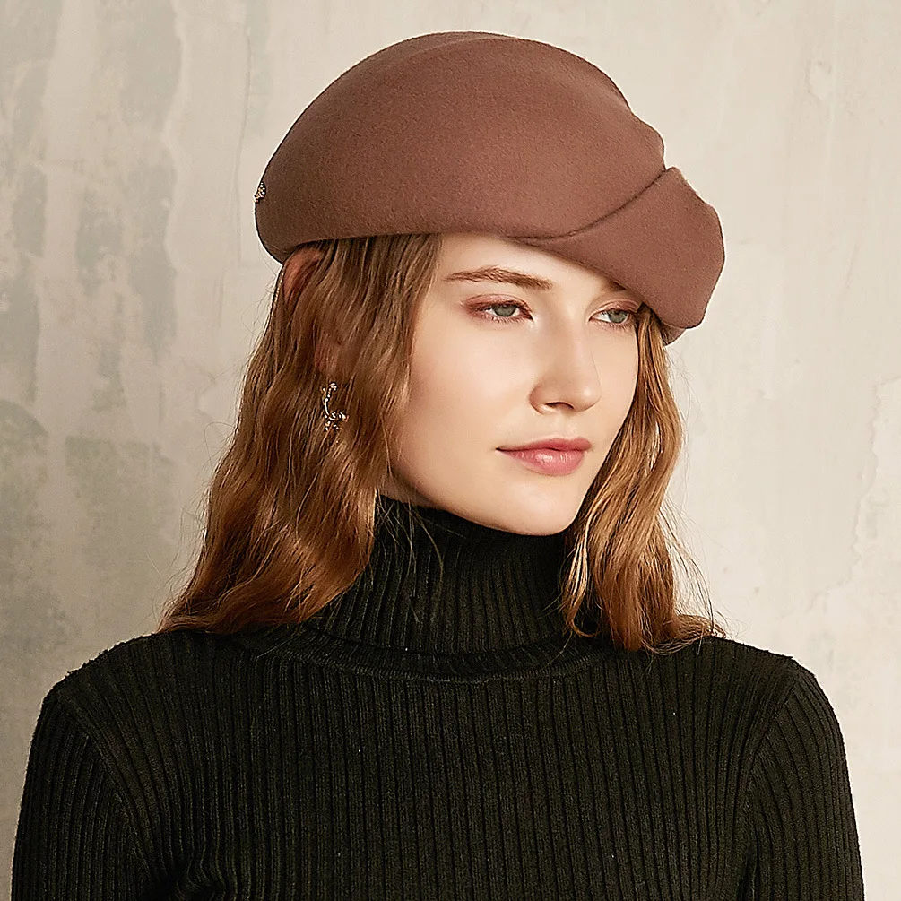 

Autumn Shaping Bailey Stewardess Hat Female Winter Temperament Fashion Pure Wool Felt Hat Retro British Painter Hat Wholesale