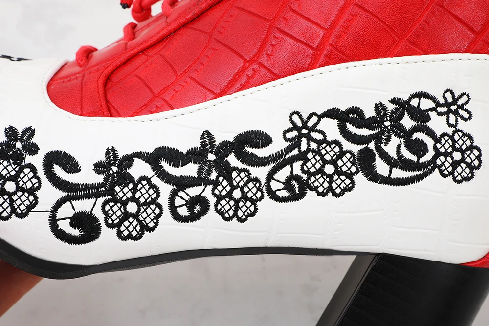 Retro Printed Booties Leather Women Ankle Boots Embroidery High Heels Casual Woman Shoe Zipper Vintage Female Footwear Boot 37