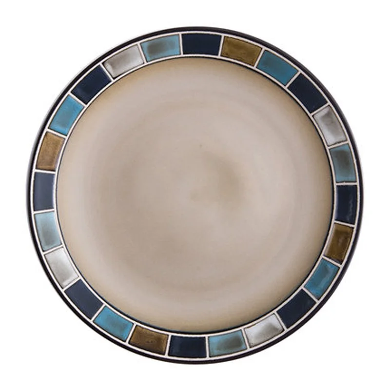 

Creative hand-painted tableware American lattice steak plate Western food salad plate flat plate beautiful underglaze