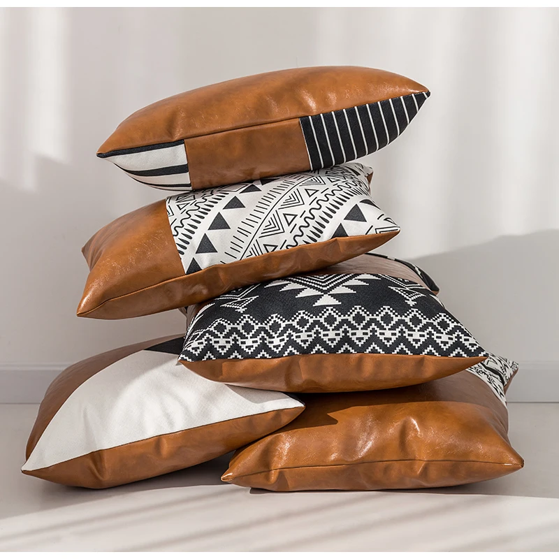 Кожаный чехол для подушки коньяк высококачественный импортный из искусственной