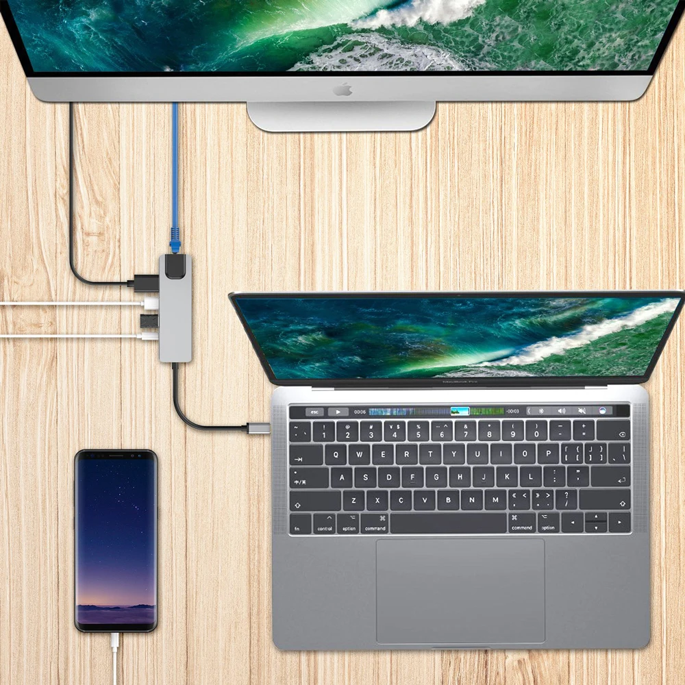 Концентратор USB Type C Thunderbolt 3 адаптер с 4K HDMI RJ45 Gigabit Ethernet USB 3,0 порты USB C сетевой адаптер для MacBook Pro