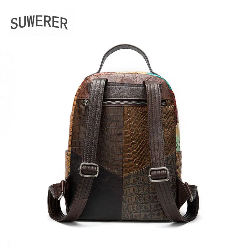 

SUWERER Women Genuine Leather bag Real Cowhide bag Embossed stitching backpack Women's famous brand Leisure backpack