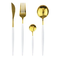 home kitchen tableware stainless steel cutlery set golden forks knives spoons cutlery dinnerware set eco friendly dropshipping