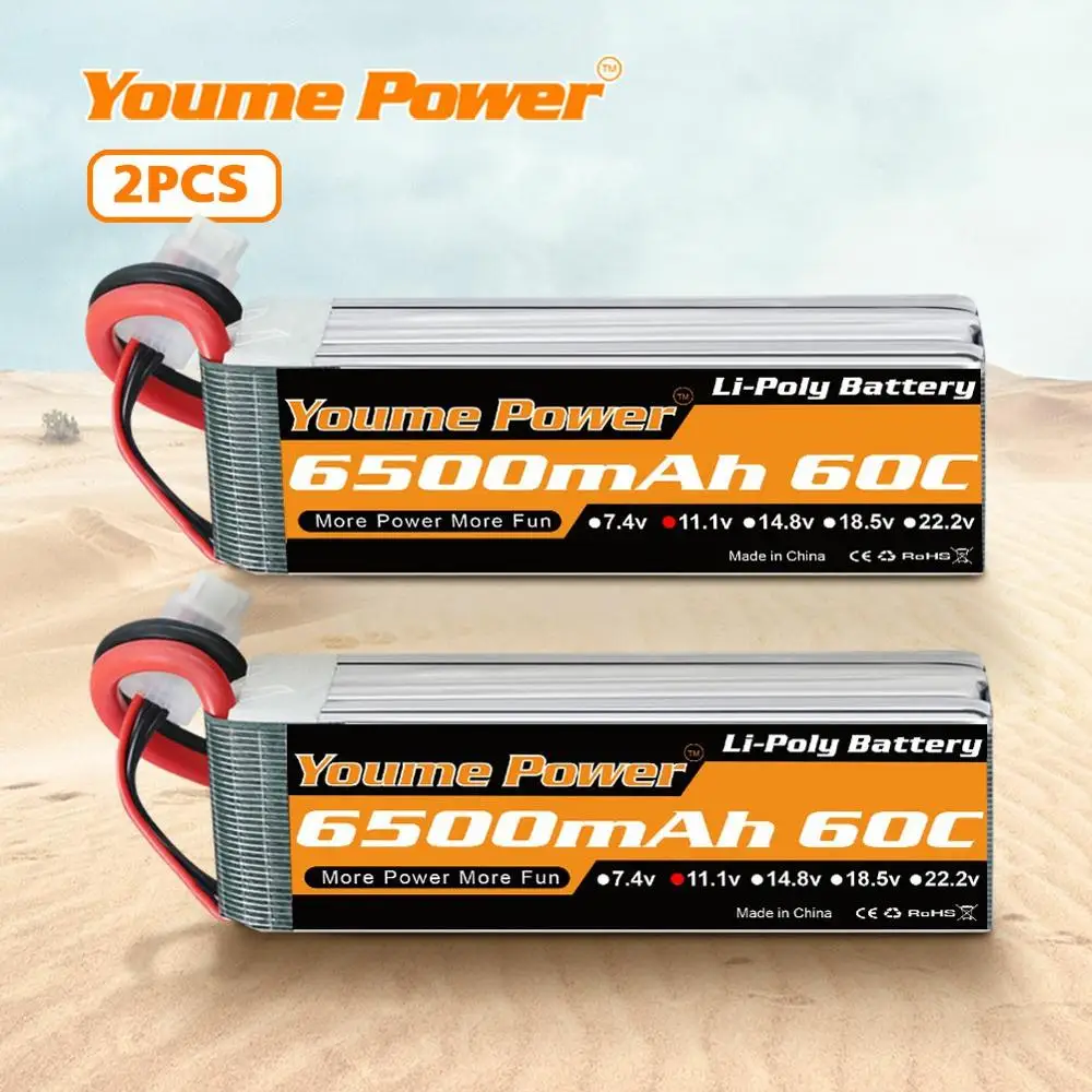 Литий полимерный аккумулятор Youme 3S 2 шт. 6500 мАч 65C с conenctor trex Deans для traxxa 1/10 1/12