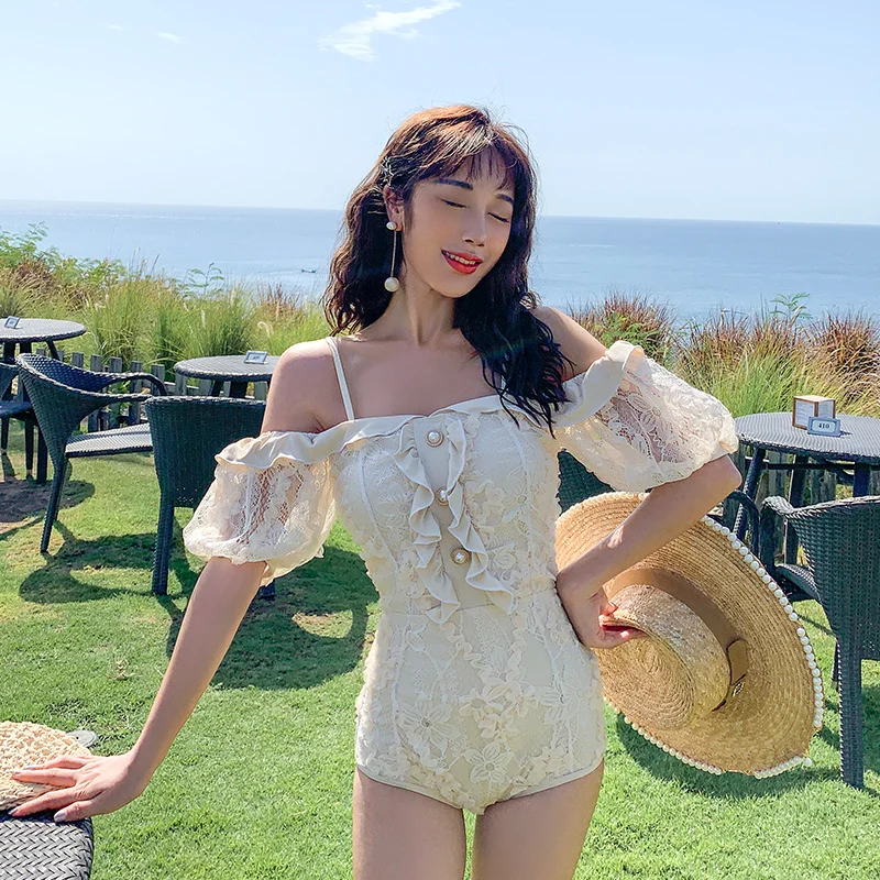 STAERK сплошной кружевной купальник с высоким вырезом Цельный бикини цельный