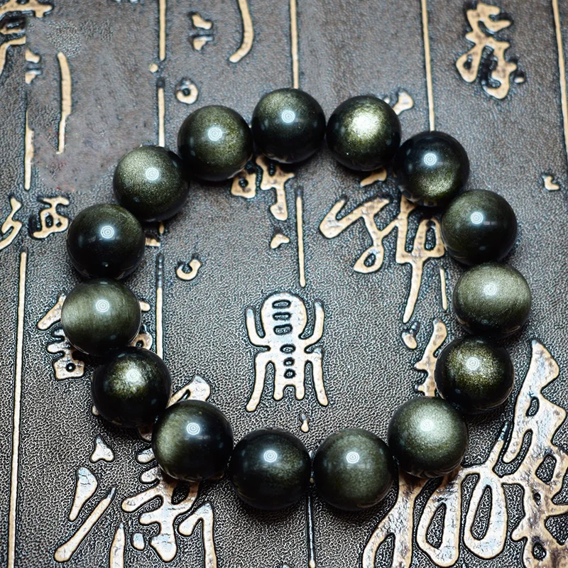 Золотой цвет натуральный обсидиан браслет для мужчин и женщин пара стренг