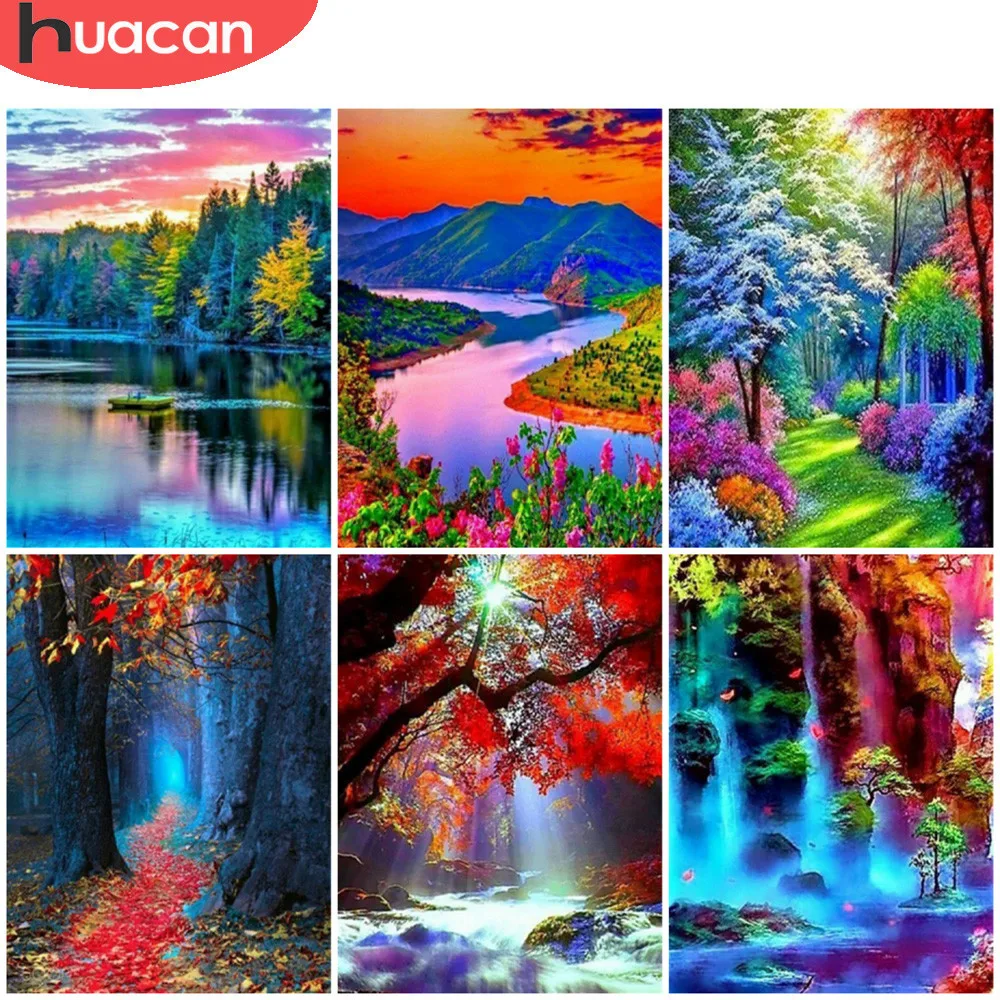

Алмазная 5d-картина HUACAN, мозаика с вышивкой пейзажа, с рисунком водопада стразы, украшение для дома