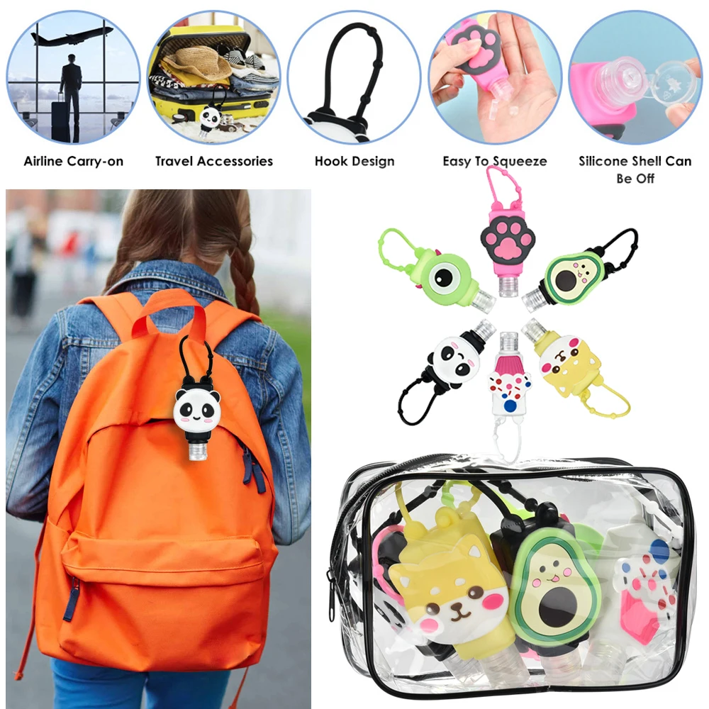 

6Pcs/bag Portable Cute Cartoon Silicone Mini Hand Sanitizer Bottles Detachable Cover Travel Empty Refillable Bottles Kit