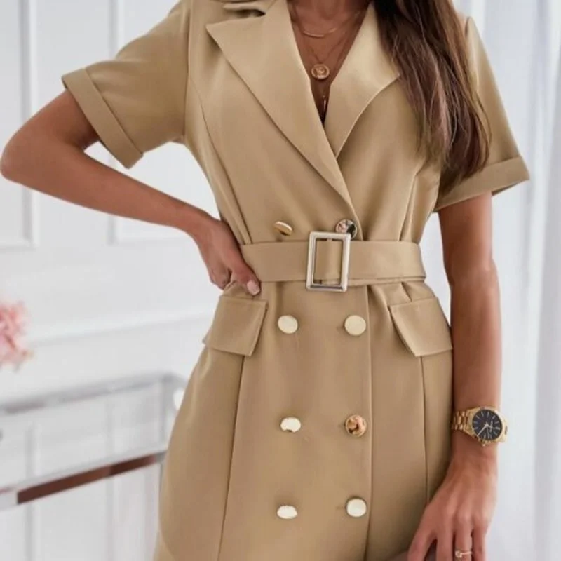 

Amazon Europe and America New Fashion Waist Button Decoration Suit Dress