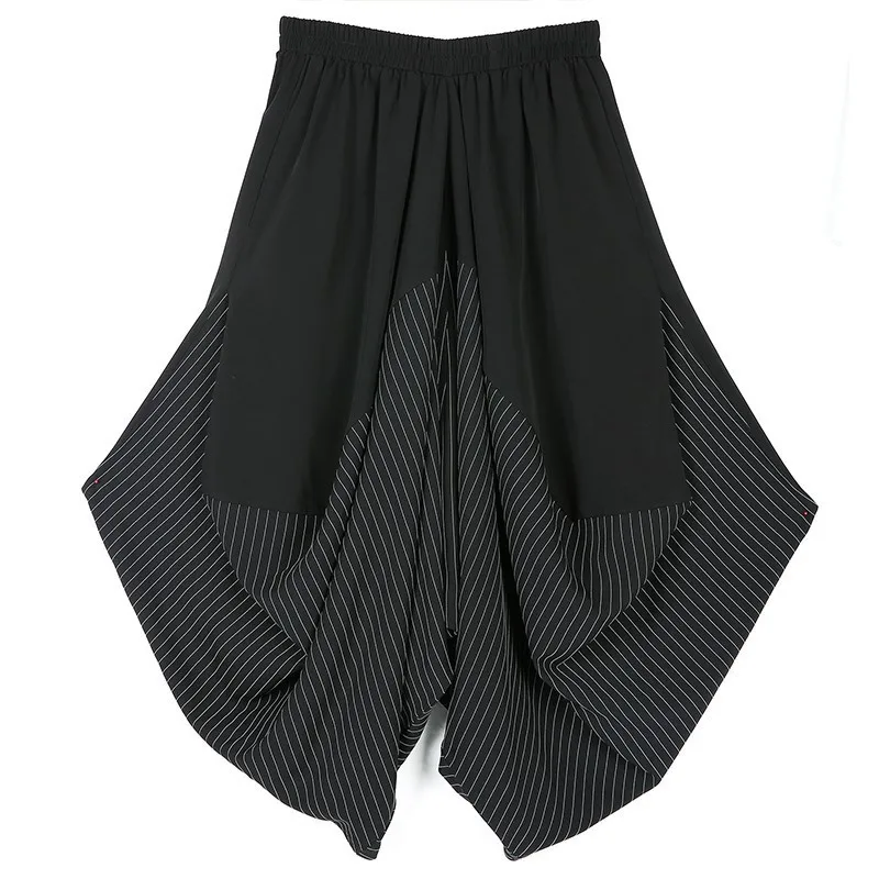 Черная полосатая Комбинированная юбка брюки для женщин хип-хоп свободные
