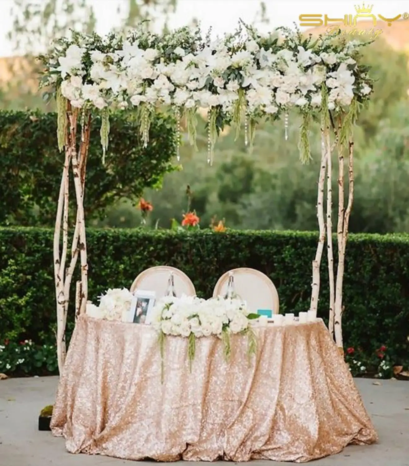 48 ''круглая (120 см) блестящая скатерть цвета шампанского с блестками для