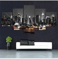 canvas painting wall art 5 pieces new york city construction scenery pictures prints night view poster home decor modular framed