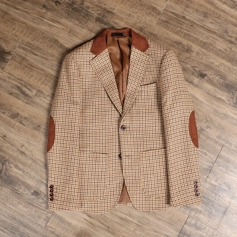 Classic Vintage Men Blazer Plaid Brown Formal Business Wear Jacket Custom Made Plus Size Coat Outerwear Suit Jackets Tops