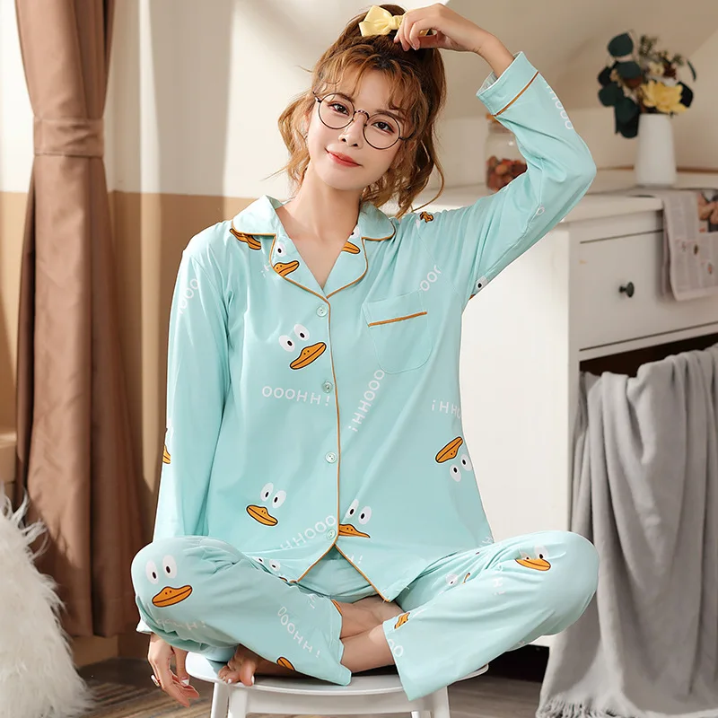

Pajama Sets Women Cartoon Cute Soft Long Sleeve Sleepwear Korean Style Pyjamas Leisure Colorful Loose Pijama Tops Pants Fashion