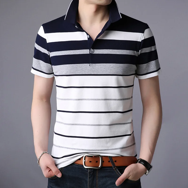 

VALVOELITE Tailor-made T-ShirtsNew men's classic striped polo shirt cotton short sleeve summer oversize