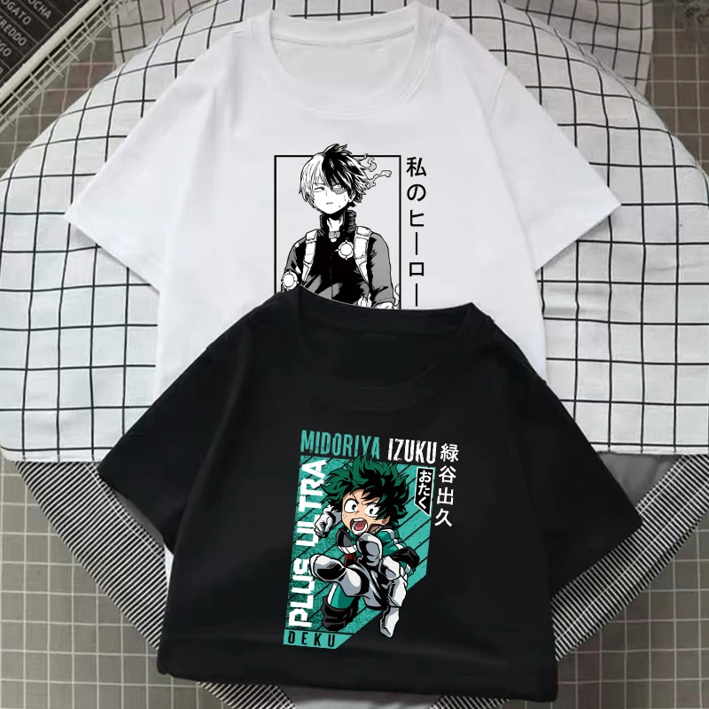 

Kawaii Anime My Hero Academia T Shirt Cartoon Manga Midoriya Izuku Todoroki Shoto Graphic Tops Unisex Fashion Streetwear Tee