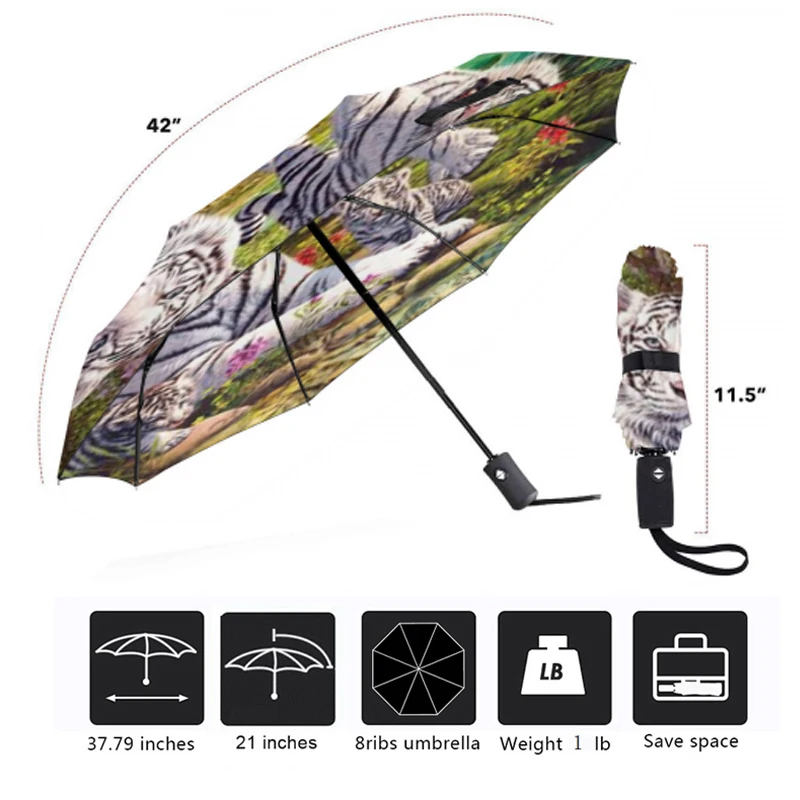 Креативный Зонт с принтом белого тигра 3 складных автоматических зонта для