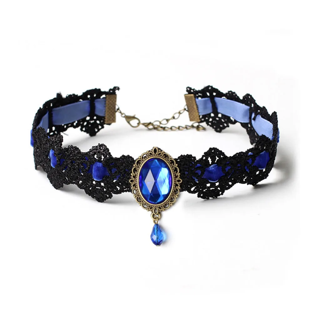 Женское винтажное ожерелье-чокер черное красное синее ожерелье с кристаллами