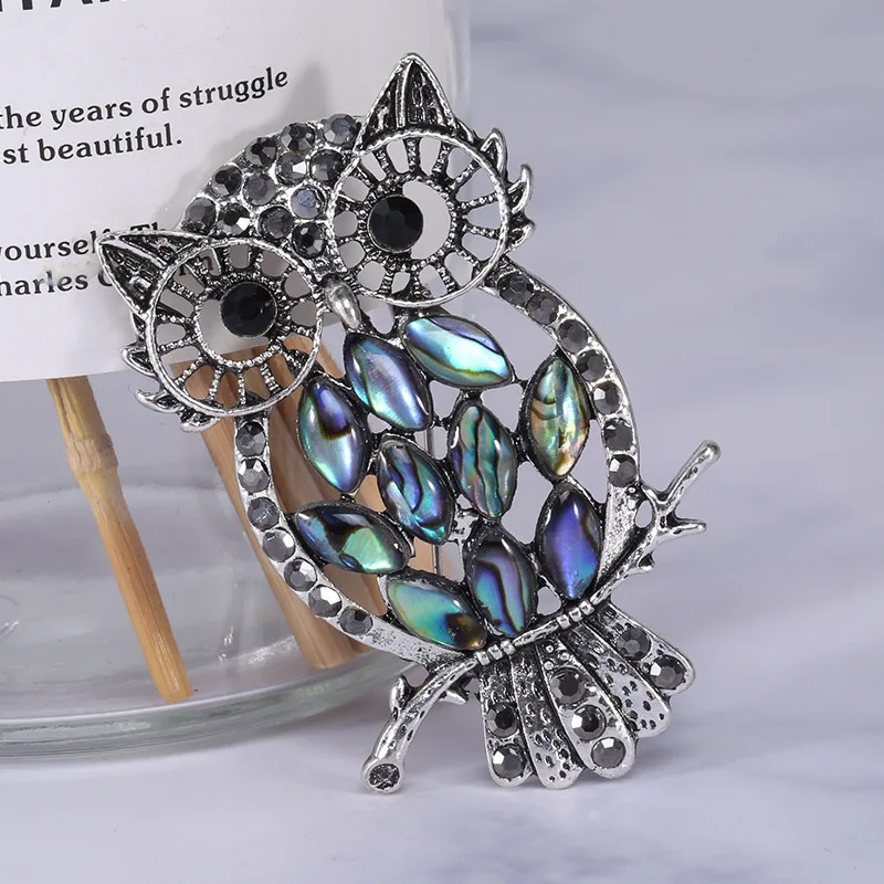 

Luxury Female Small Owl Brooch Dainty Silver Color Jewelry Brooches For Women Vintage Black Zircon Pin Dress Coat Accessory